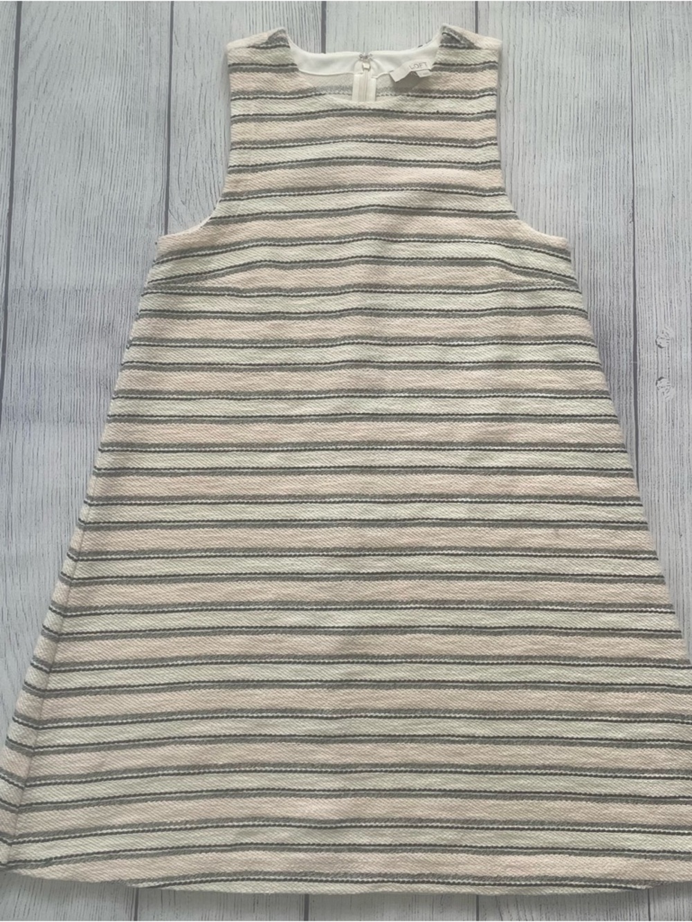 Loft Textured Cream Striped A-Line Sleeveless Dress Size Small